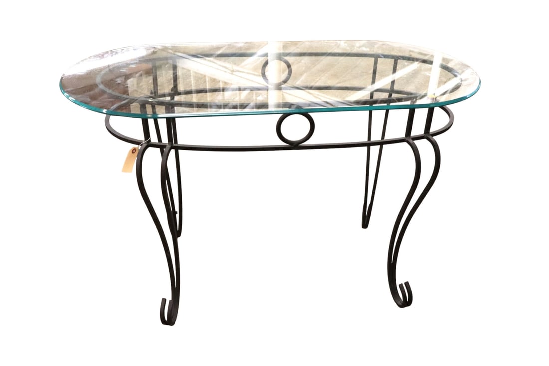 Scroll iron base oval glass top table (1 of 6)