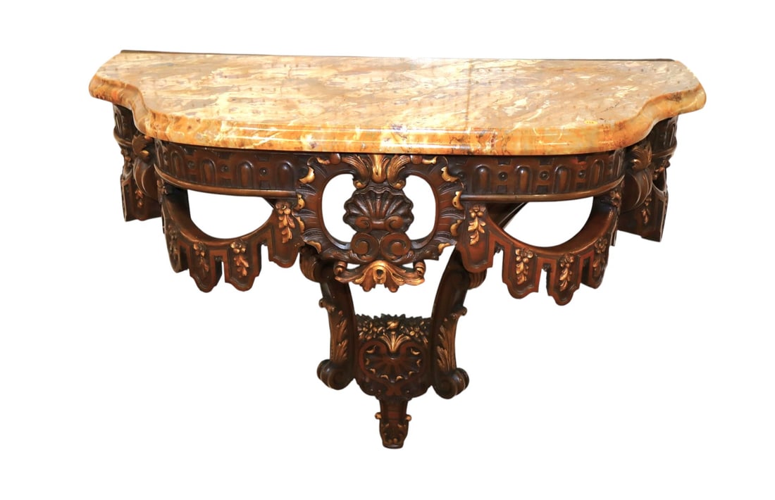 Antique heavily carved walnut MT console (1 of 6)