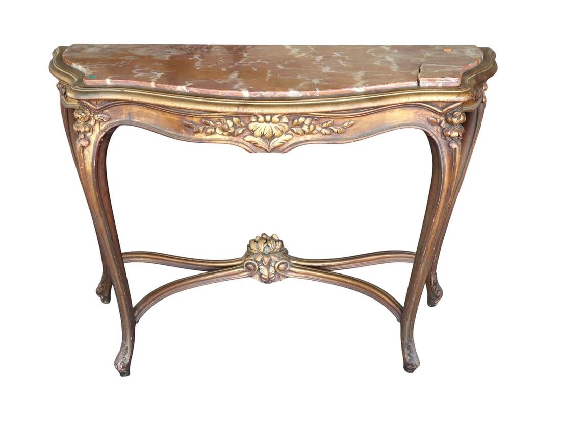 Antique French MT carved console, marble needs repaired (1 of 7)