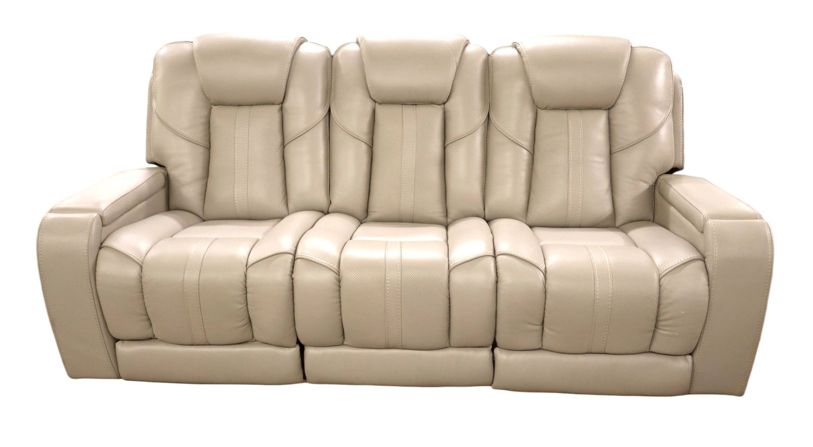 Scandinavian craftsmanship 3-cushion leather sofa - like new: Scandinavian craftsmanship sofa in the leather 3 cushion sofa with flip down high tech center consol control and flip up accent lighting, blue tooth speakers, complete power, heated seat bottom, heate