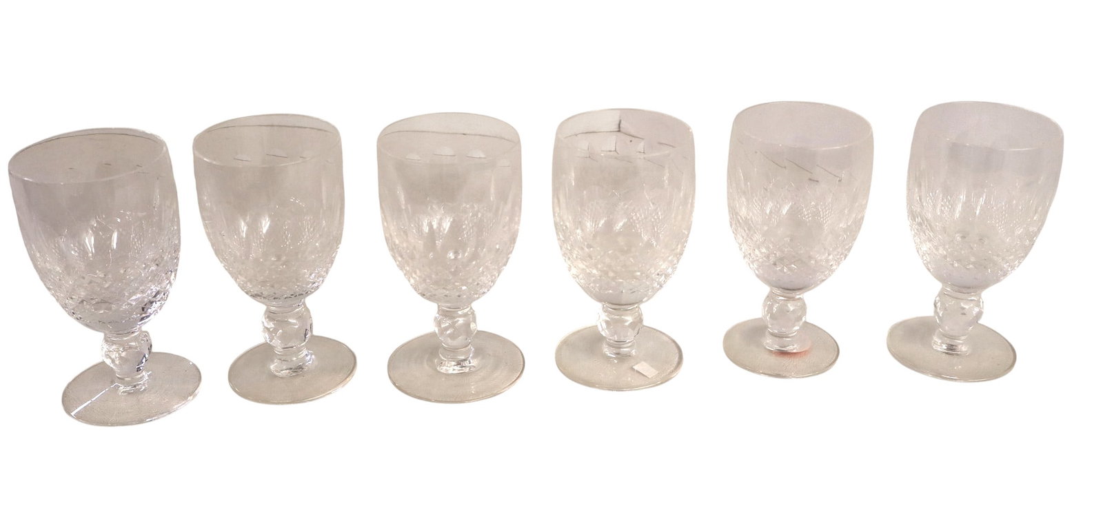 Set of 6 Waterford lead crystal stemware: Set of 6 Waterford lead crystal stemware. Approx. 5"h x 2.5" diameter