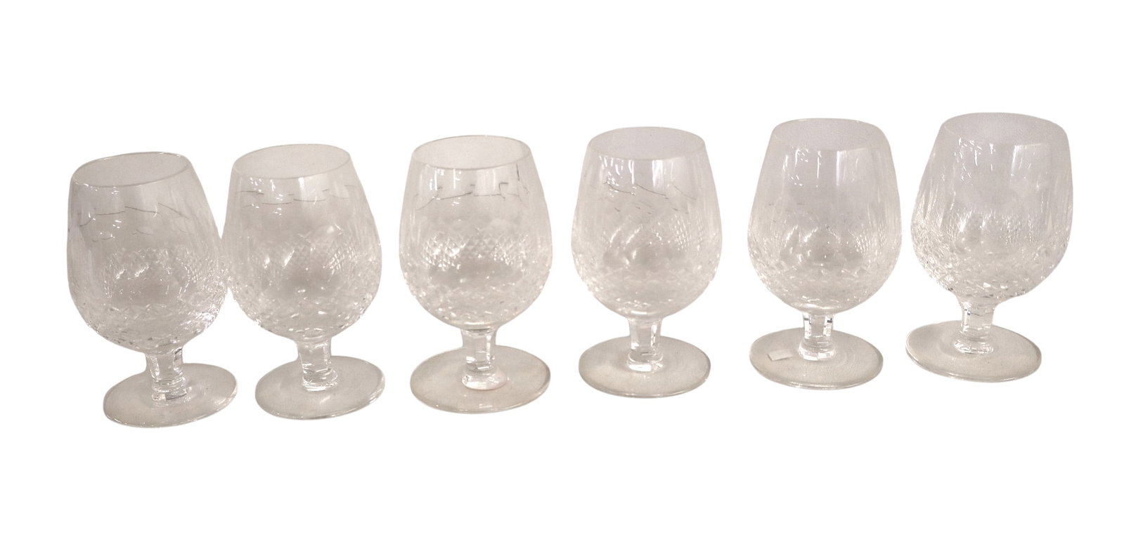 Set of 6 Waterford lead crystal brandy glasses: Set of 6 Waterford lead crystal brandy glasses. Approx. 4.5"h x 3" diameter