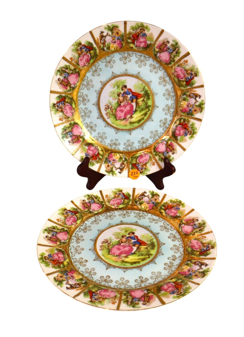 2 Vtg. FR 10.25" hand ptd plates with beehive marks: 2 vintage French 10.25" hand painted plates with beehive marks no noticeable issues.