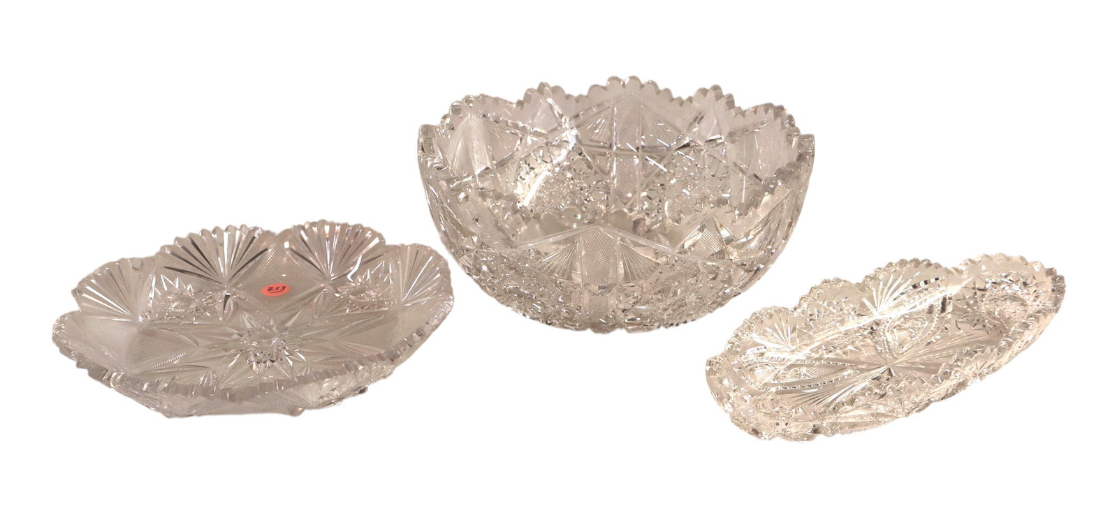 3 ant. brilliant cut glass, bowl, plate and relish dish (1 of 5)