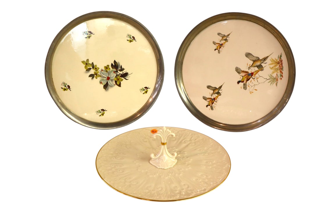 3 pieces: Lenox desert dish and 2 vtg. serving trays (1 of 4)