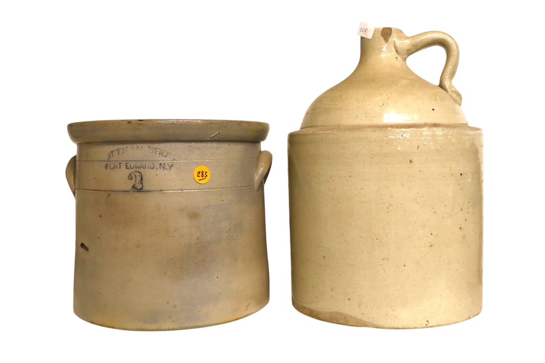 Antique stoneware jug and Fort Edwards NY Ottman Bro's crock (1 of 8)