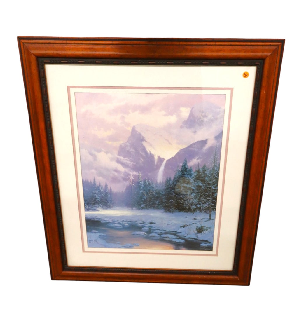 Nicely framed sg Thomas Kincaid titled Glory of Winter w/COA: Nicely framed signed Thomas Kincaid titled Glory of Winter print #236/1250 with COA. 35.5"h x 31.5"w
