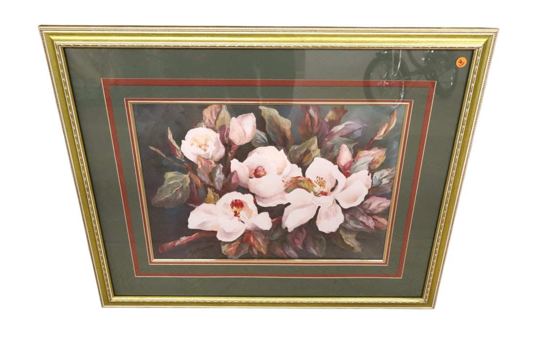 Signed and nicely matted floral print D. Storms: Signed and nicely matted floral print D. Storms. 27"h x 33"w