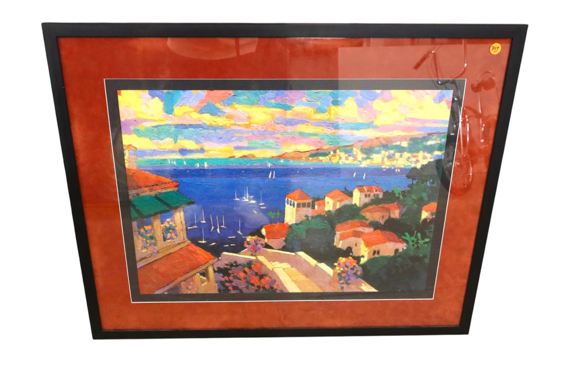 Bright colored ocean scene framed print: Bright colored ocean scene framed print. 25.5"h x 32.5"w