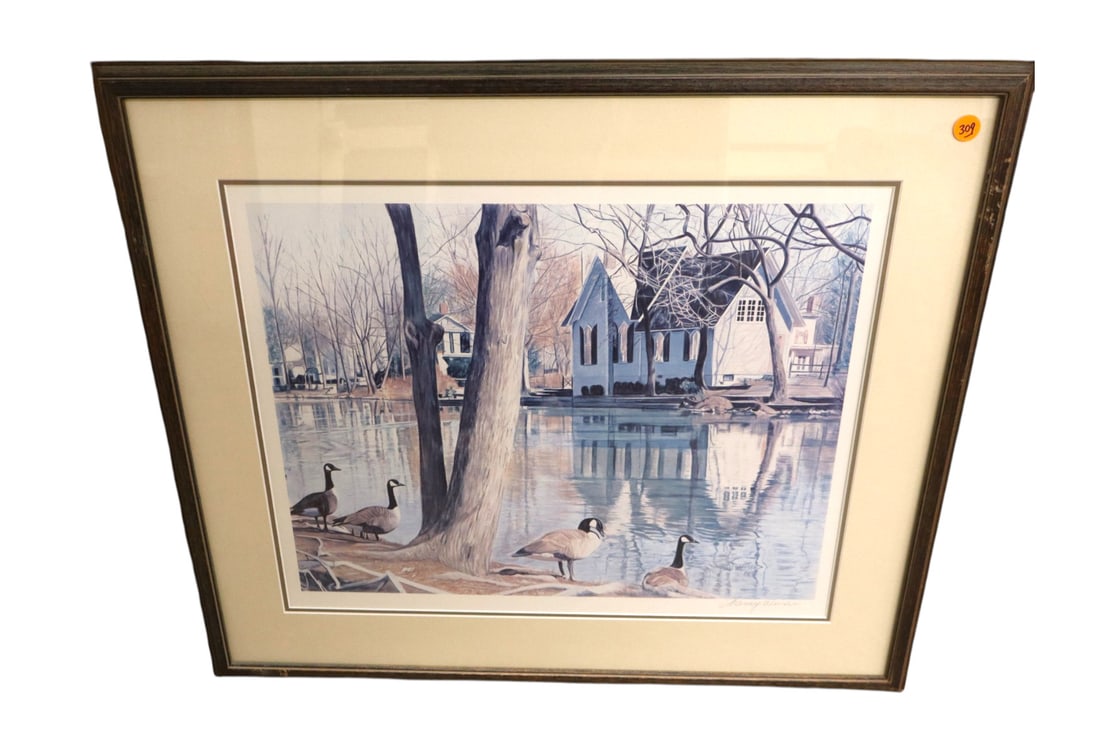 Vintage signed Nancy Weiser dated 1988 Duck scene: Vintage signed Nancy Weiser dated 1988 Duck scene. 23.5"h x 27"w