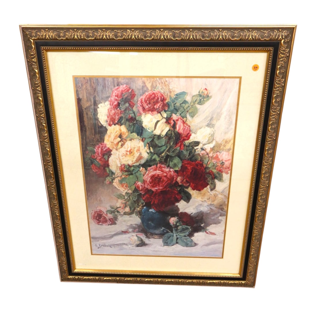 Signed contemporary decorative floral print in nice frame: Signed contemporary decorative floral print in nice frame. 36.5"h x 30"w