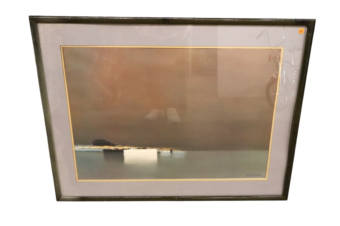 Modern contemp sg Pierre Doutreleau abstract: Modern contemporary signed Pierre Doutreleau abstract boat and sea scape circa 1990 print (Camargue). 28"h x 37.5"w