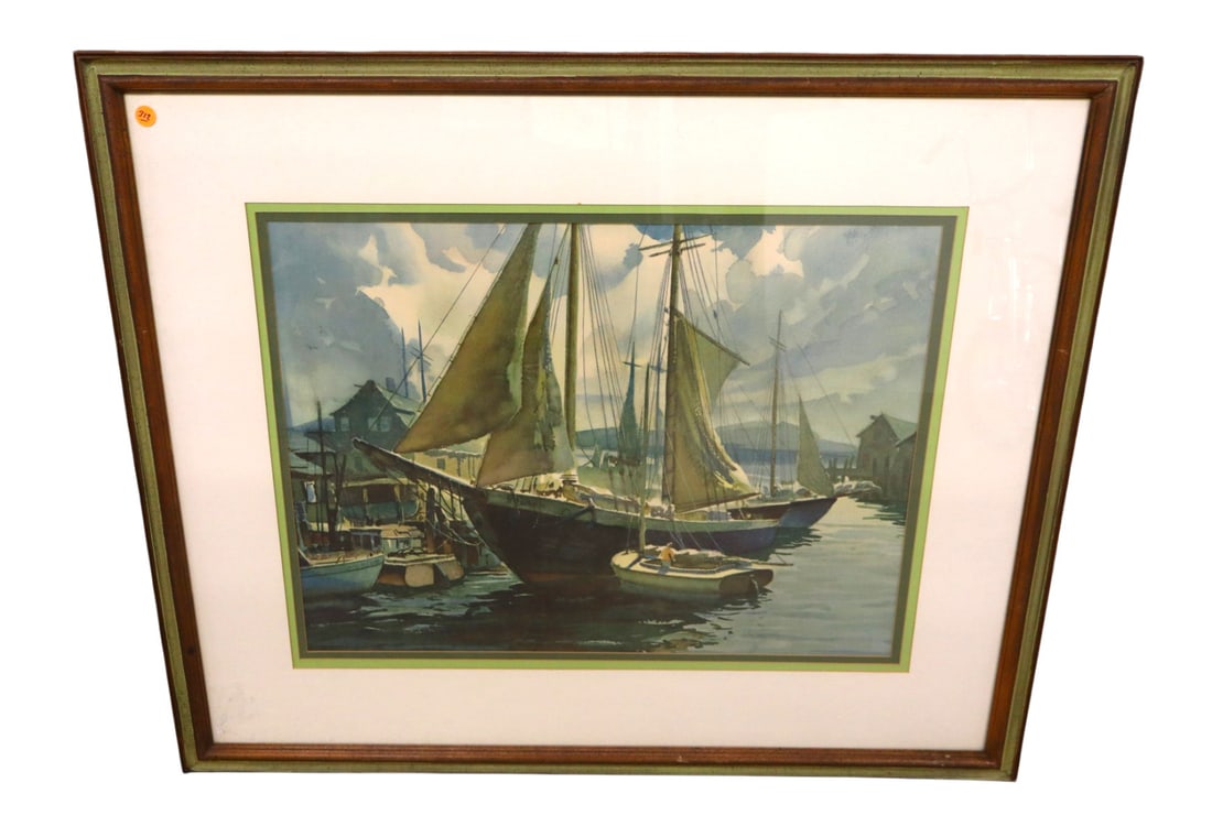 Contemporary sailing vessel print in frame: Contemporary sailing vessel print in frame, triple matted. 31.5"h x 38.5"w