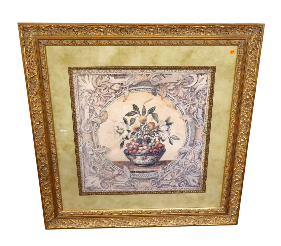Large decorative signed print in really nice carved frame (1 of 5)