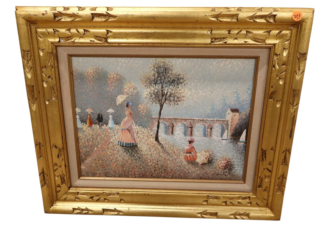 French oil on canvas signed: French oil on canvas signed. 19.5"h x 23.5w