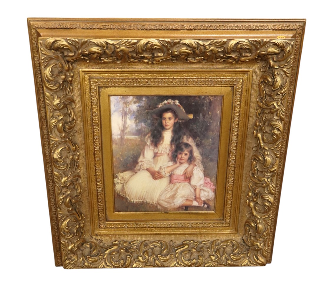 Beautiful highly carved and framed oil on canvas of children: Beautiful highly carved and framed oil on canvas of children. 28"h x 26"w