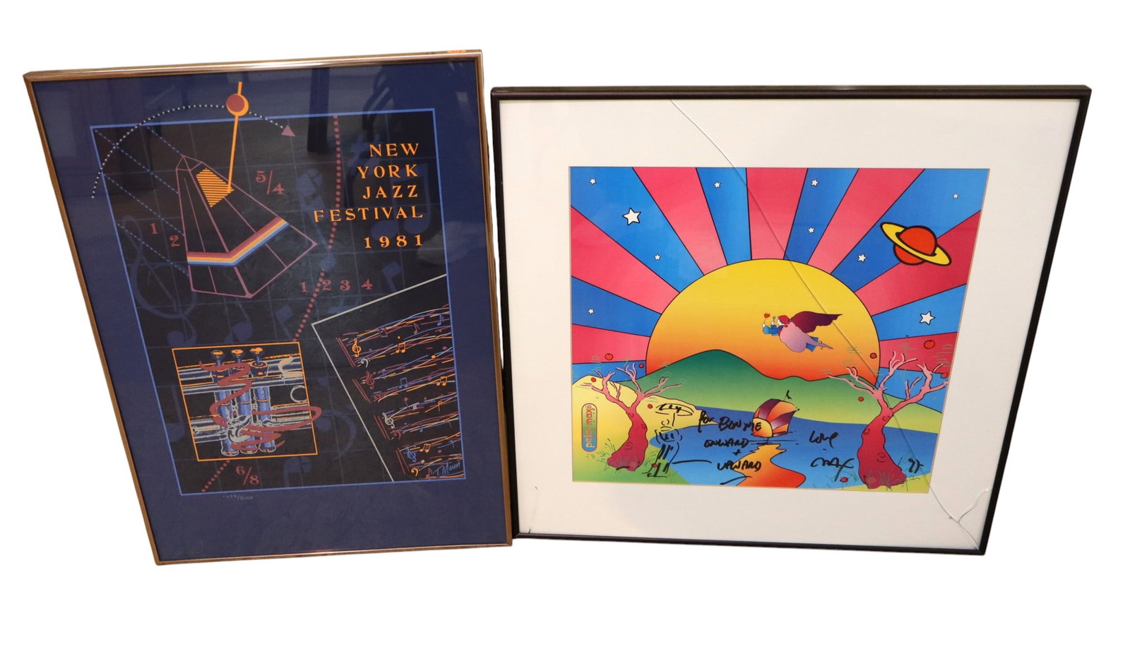 2 prints: framed 1981 NY Jazz Festival & signed Peter Max (1 of 6)