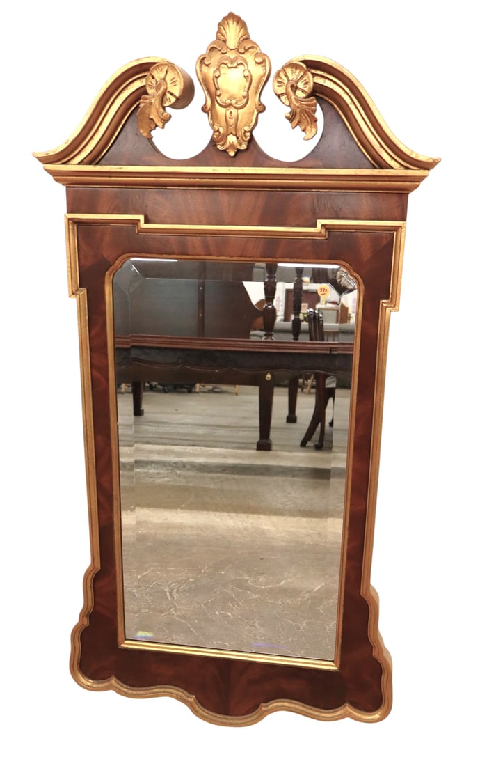Beautiful burl mah Chippendale beveled glass mirror: Beautiful burl mahogany Chippendale style beveled glass mirror with original finish and in good condition. 48"h x 24.5"w x 3"d