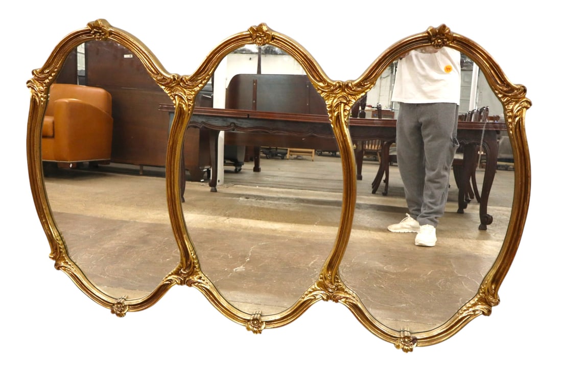 Vintage style 3 section gold framed decorator mirror: Vintage style 3 section gold framed decorator mirror in good condition. 36"h x 54"w x 1.5"d