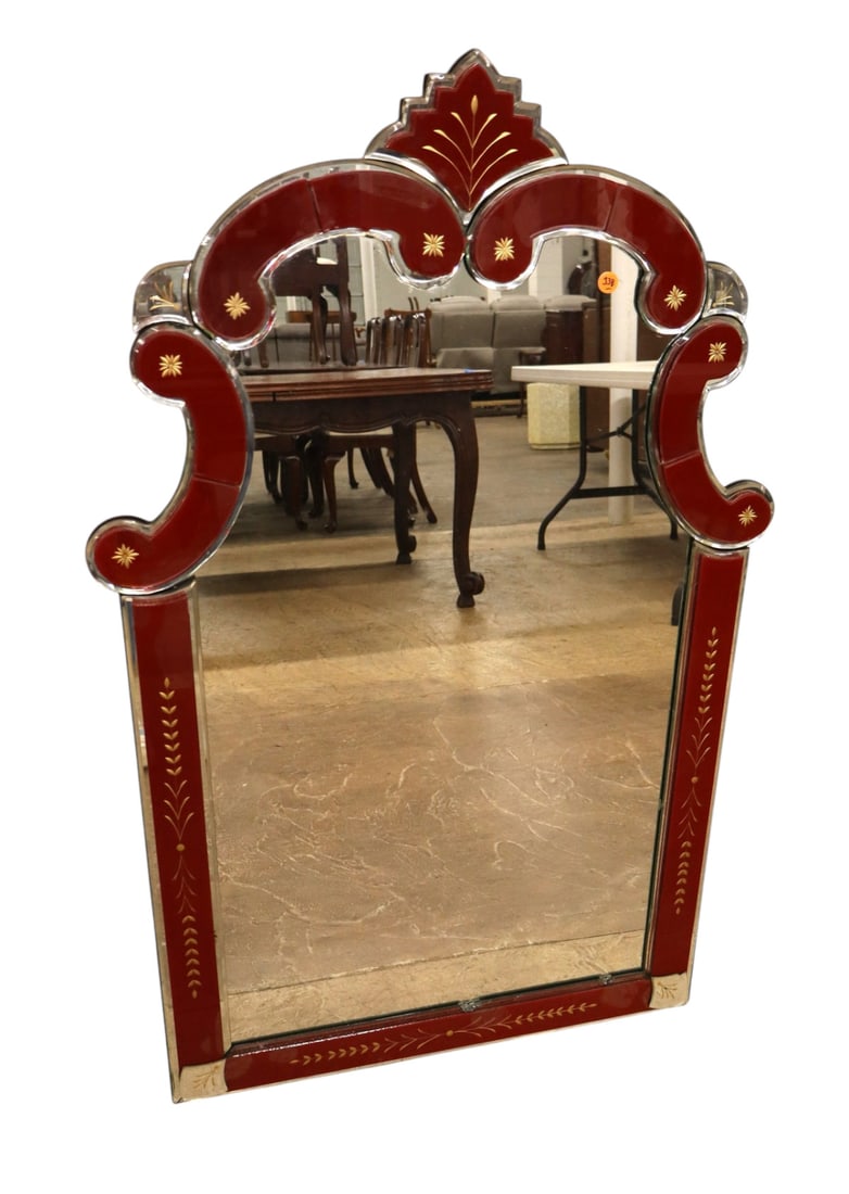 Vintage venetian cut to red decorator mirror -as is (1 of 6)