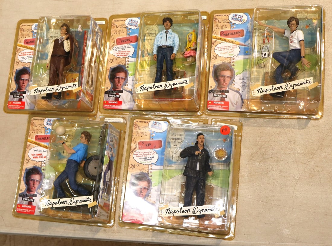 5 Vintage Napoleon Dynamite by McFarlane Toys action figures: Kip, 3 Napoleon, Padro new in boxes. (1 of 9)