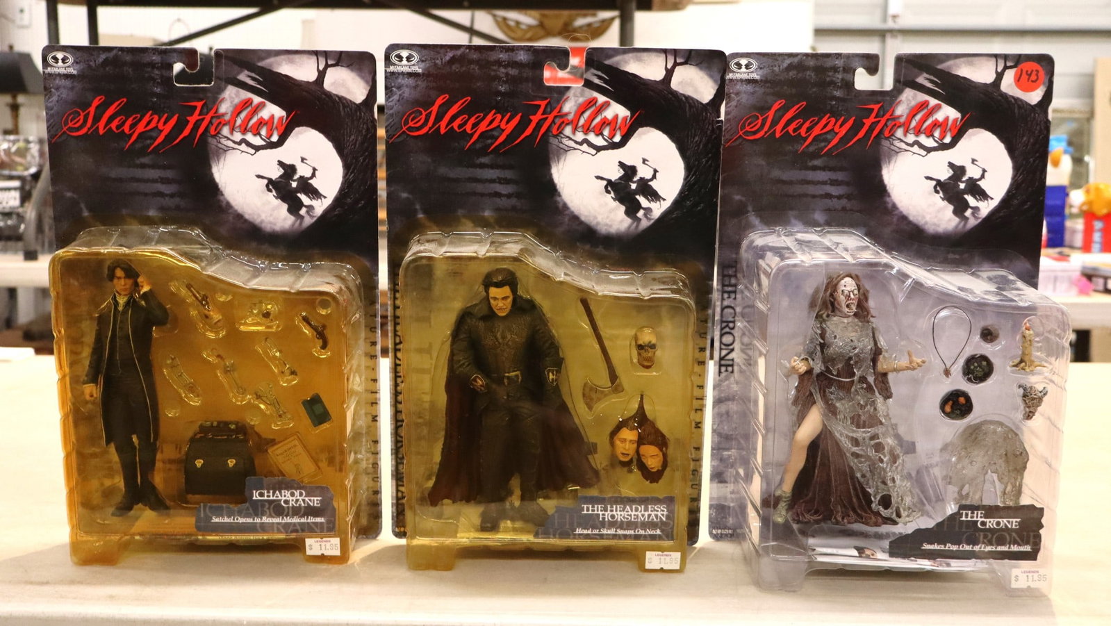 3 Vintage McFarlane Toys Sleepy Hollow Action Figures: The Crome, The Headless Horseman and Ichabod: 3 Vintage McFarlane Toys Sleepy Hollow Action Figures: The Crome, The Headless Horseman and Ichabod Crane new in boxes.