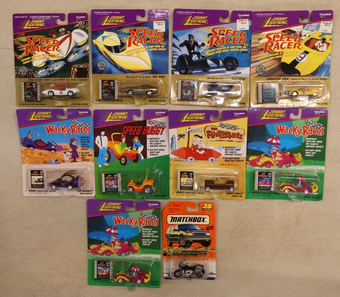 10 vintage toys lot: 5 Johnny Lighting Cartoon Network Cars, 4 Johnny Lighting Speed Racers & 1: 10 vintage toys lot: 5 Johnny Lighting Cartoon Network Cars, 4 Johnny Lighting Speed Racers & 1 Matchbox Motorcycle new in boxes