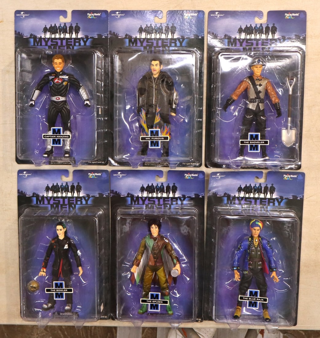 6 vintage action figures Playing Mantis Mystery Men: Captain Amazing, Mister Furious, The Shoveler,: 6 vintage action figures Playing Mantis Mystery Men: Captain Amazing, Mister Furious, The Shoveler, The Bowler, The Spleen & The Blue Raja new in boxes