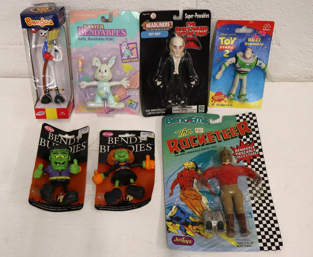7 vintage bendables Disney Rocketeer, Rocky Horror & others in original packaging (1 of 3)