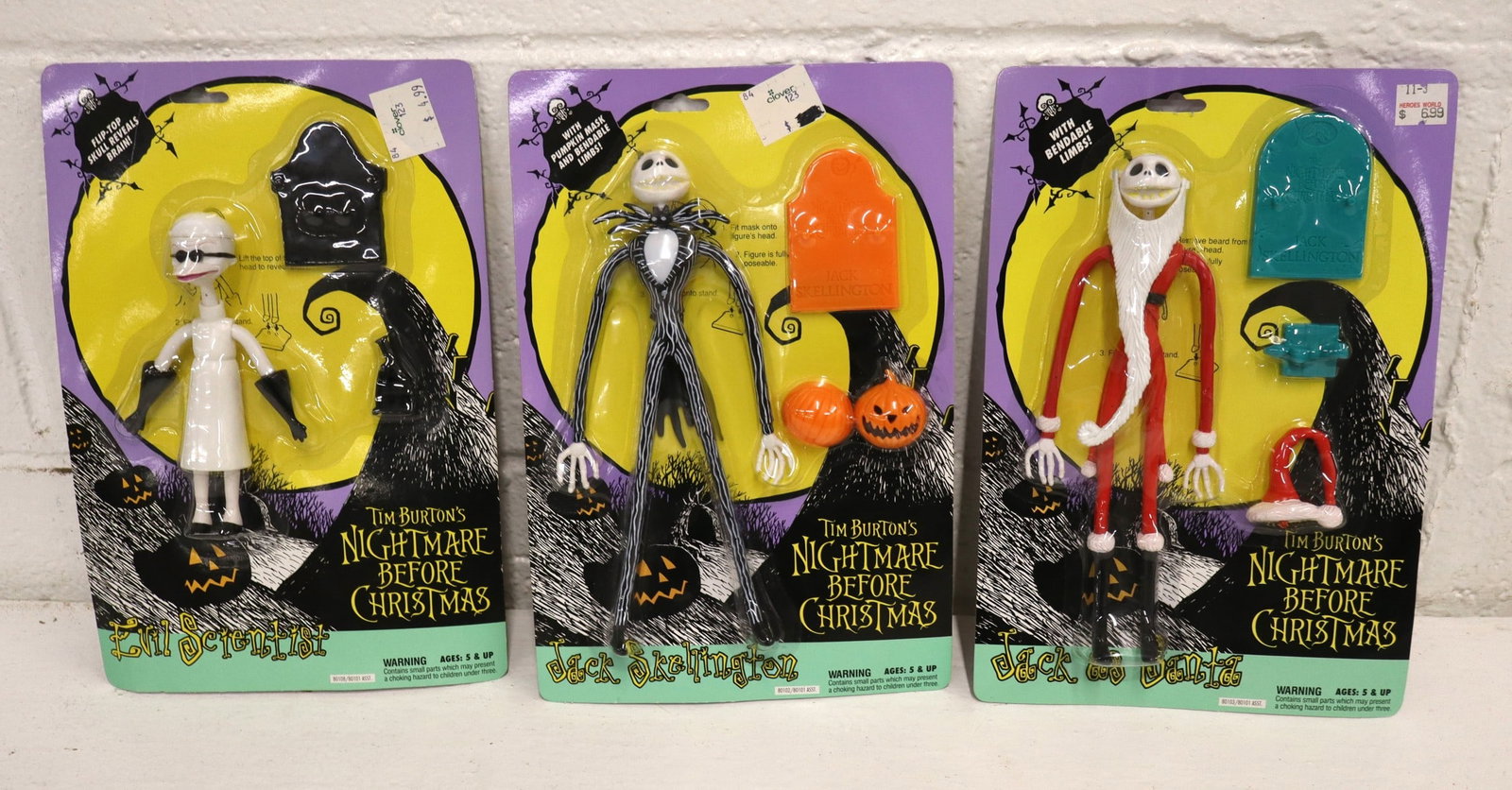 3 vintage Tim Burtons Nightmare Before Christmas bendables in original packaging (1 of 2)