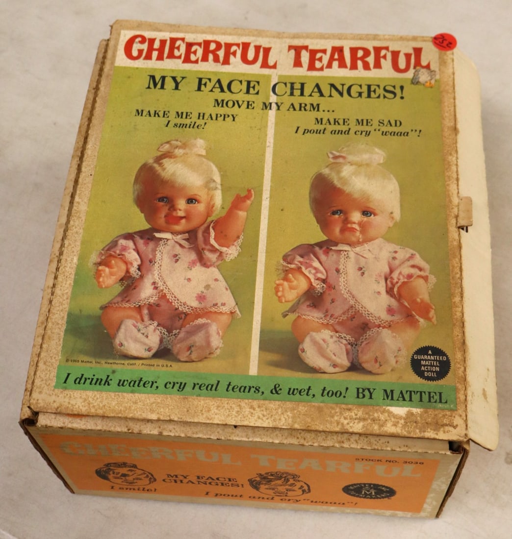Vintage Cheerful Tearful box with doll kitchen accessories (1 of 2)