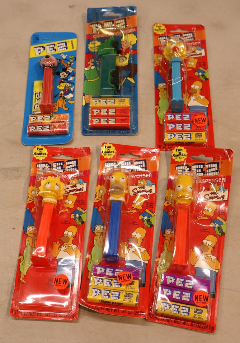 6 vintage PEZ candy dispensers: Simpsons, Mickey Mouse and others - factory sealed (1 of 1)