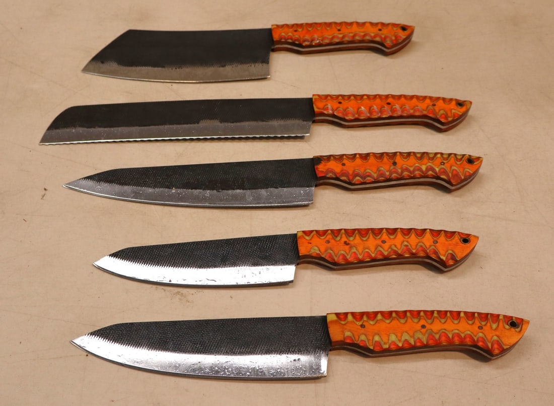 5 piece custom knife cutlery set with Damascus blades (1 of 2)