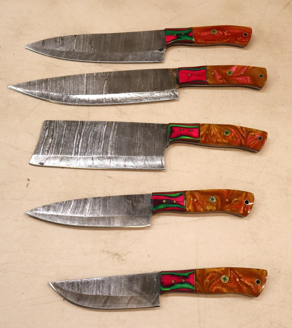 5 piece custom knife cutlery set with Damascus blades (1 of 3)