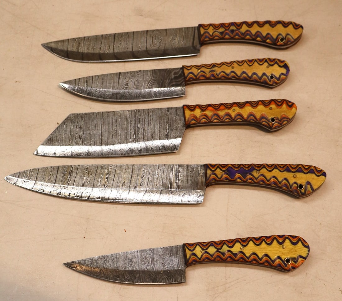 5 piece custom knife cutlery set with Damascus blades (1 of 2)