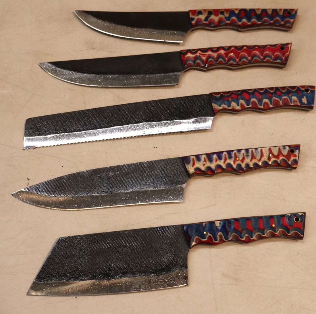 5 piece custom knife cutlery set with Damascus blades (1 of 2)