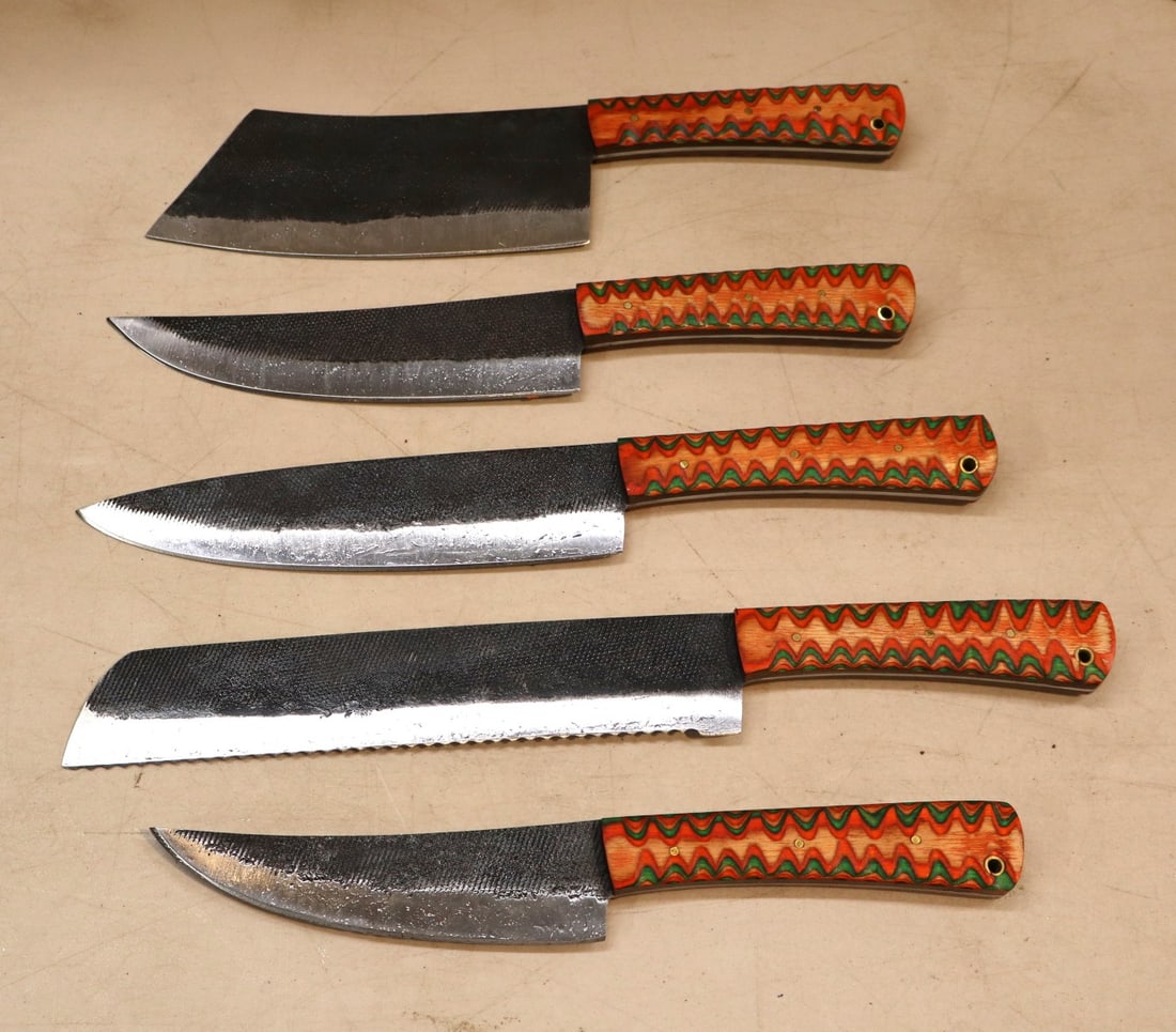 5 piece custom knife cutlery set with Damascus blades (1 of 2)