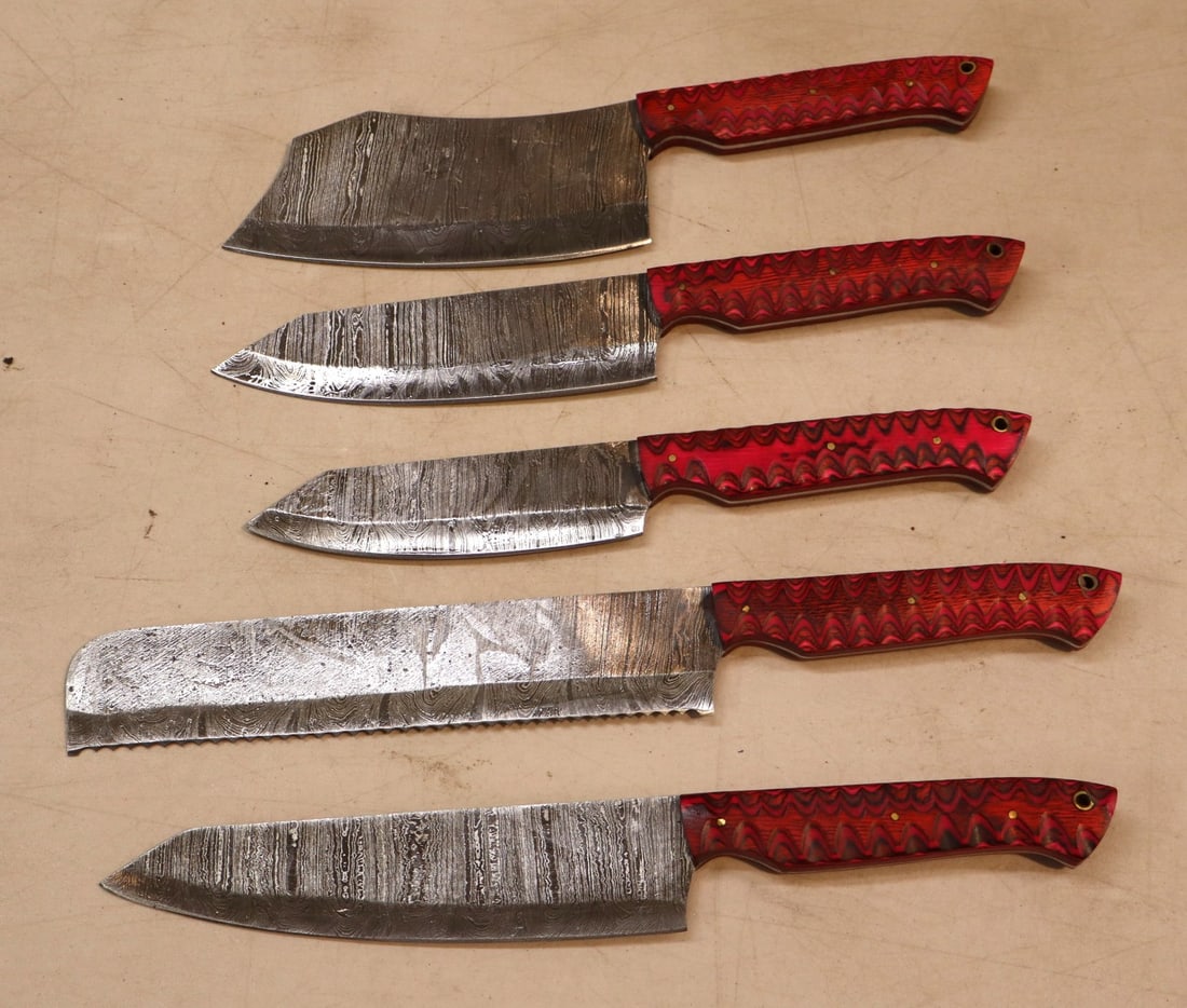 5 piece custom knife cutlery set with Damascus blades (1 of 2)