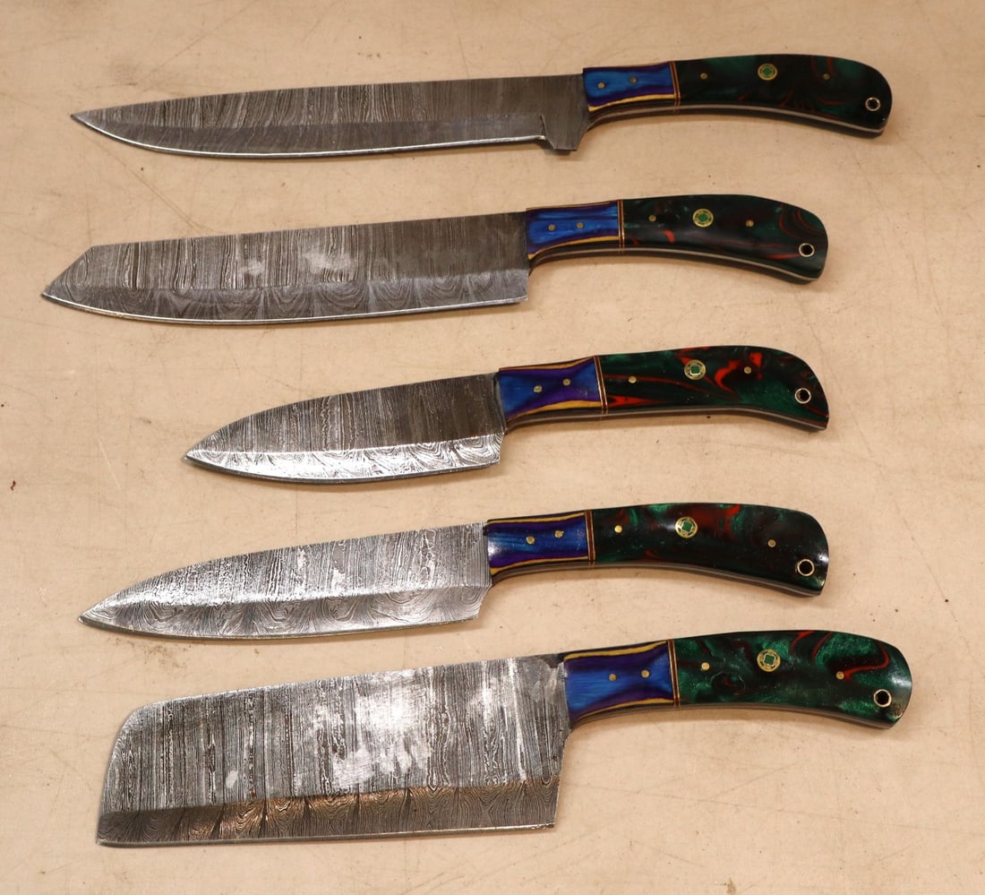 5 piece custom knife cutlery set with Damascus blades (1 of 3)