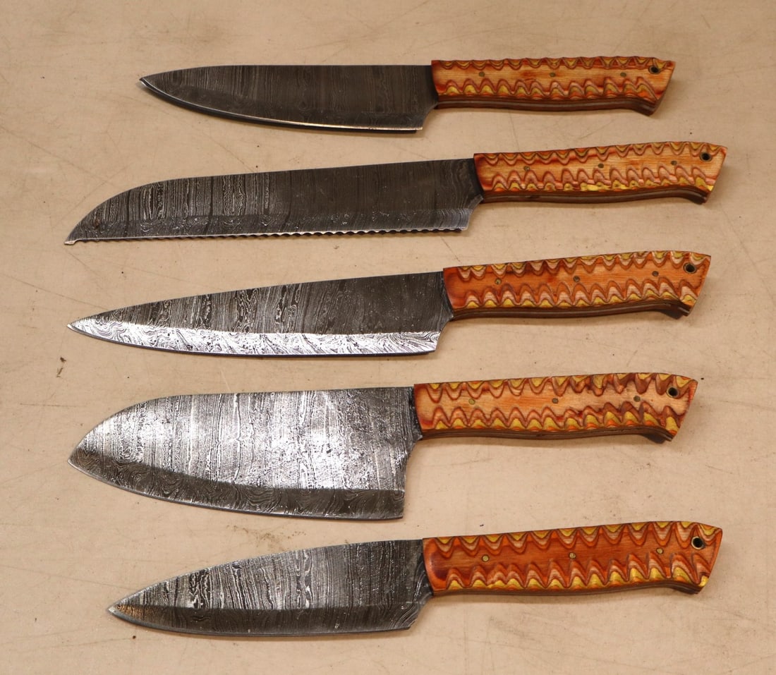 5 piece custom knife cutlery set with Damascus blades (1 of 2)