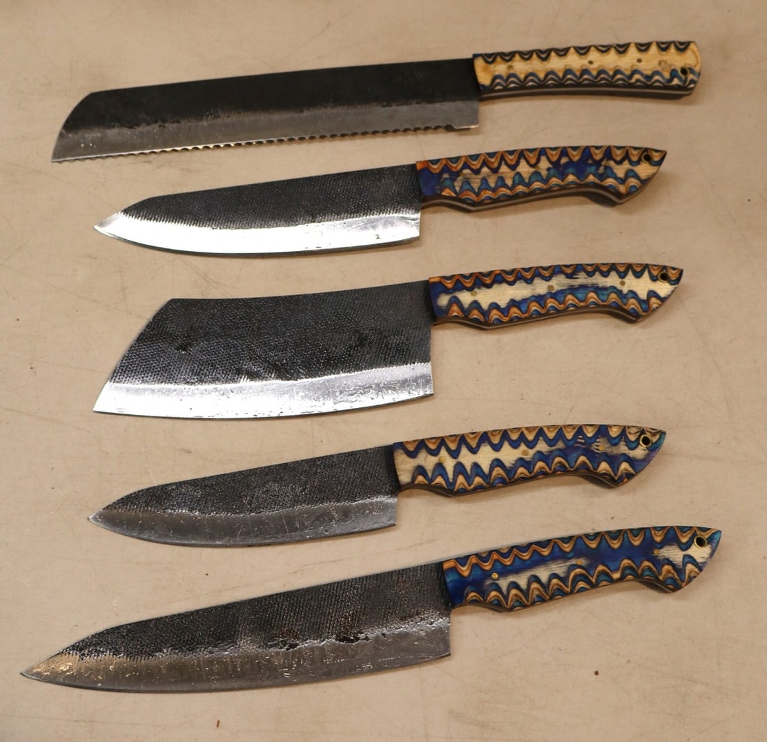 5 piece custom knife cutlery set with Damascus blades (1 of 2)