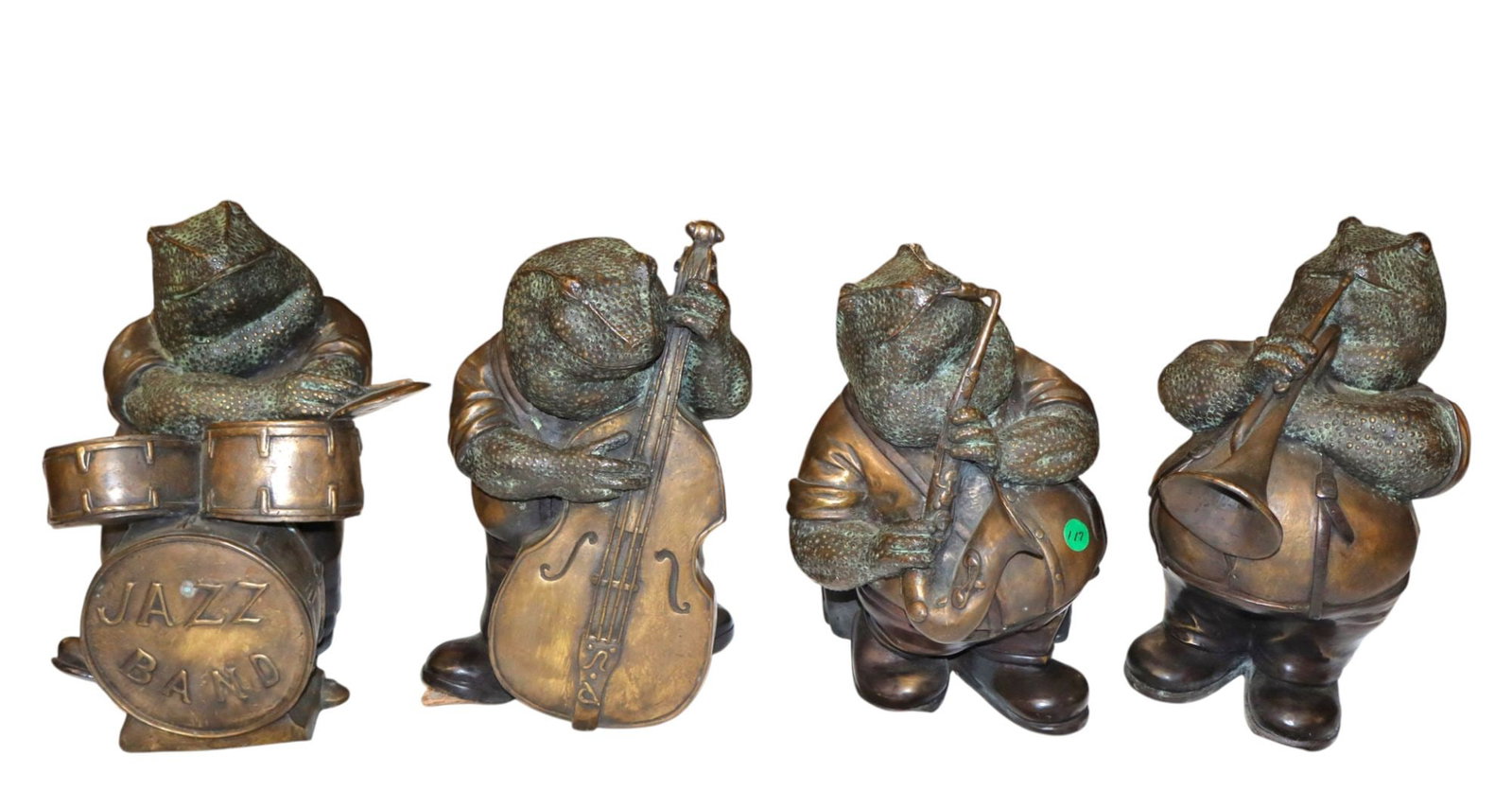 RARE 4 Maitland Smith bronze Jazz band frogs: RARE complete set of 4 Maitland Smith bronze musical jazz band frogs, original finish, structurally sound and in good condition with no noticeable issues. Ea. approximately 13"h x 8"w x 7"d