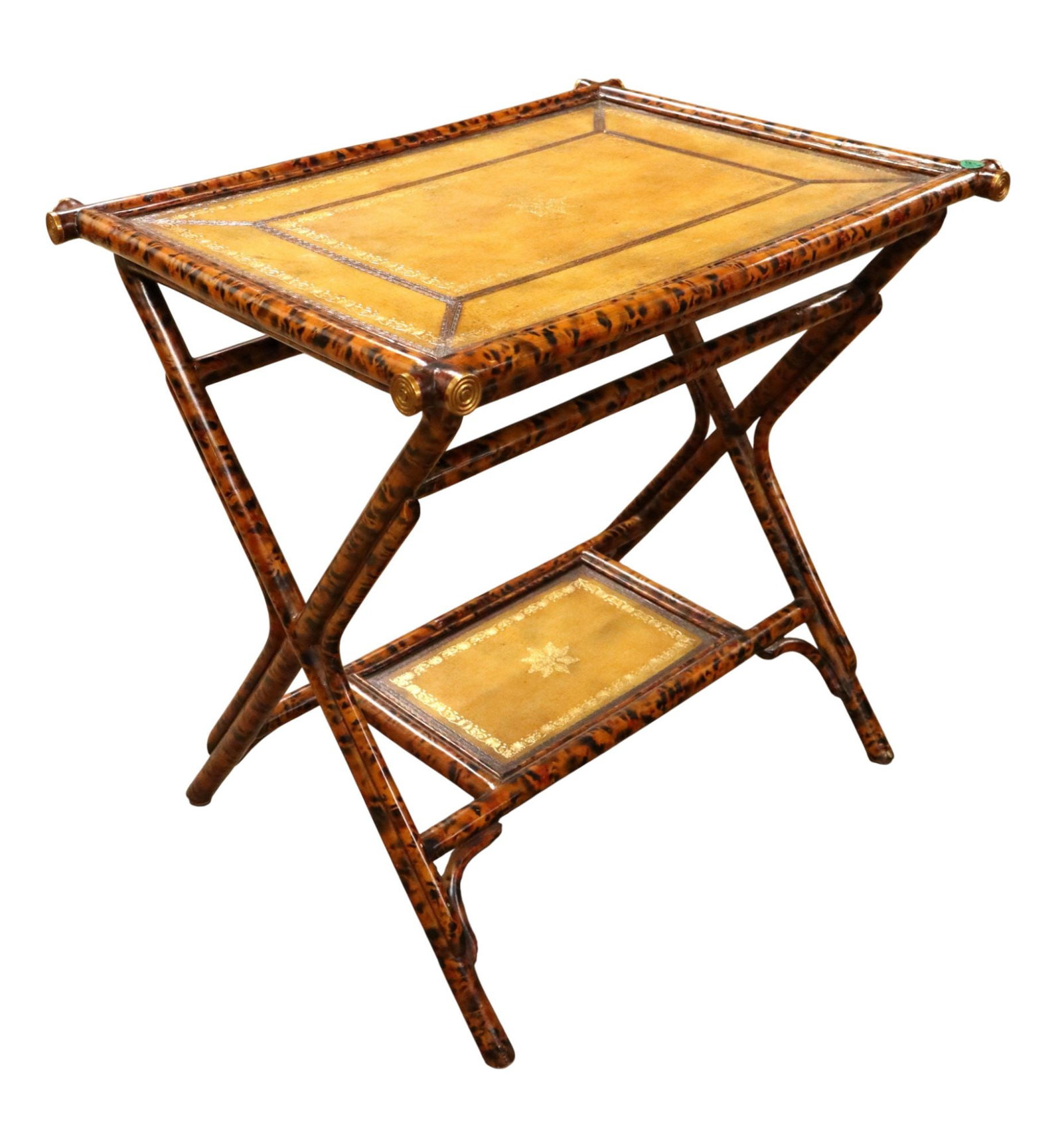 Maitland Smith leather& faux bamboo serving table (1 of 9)