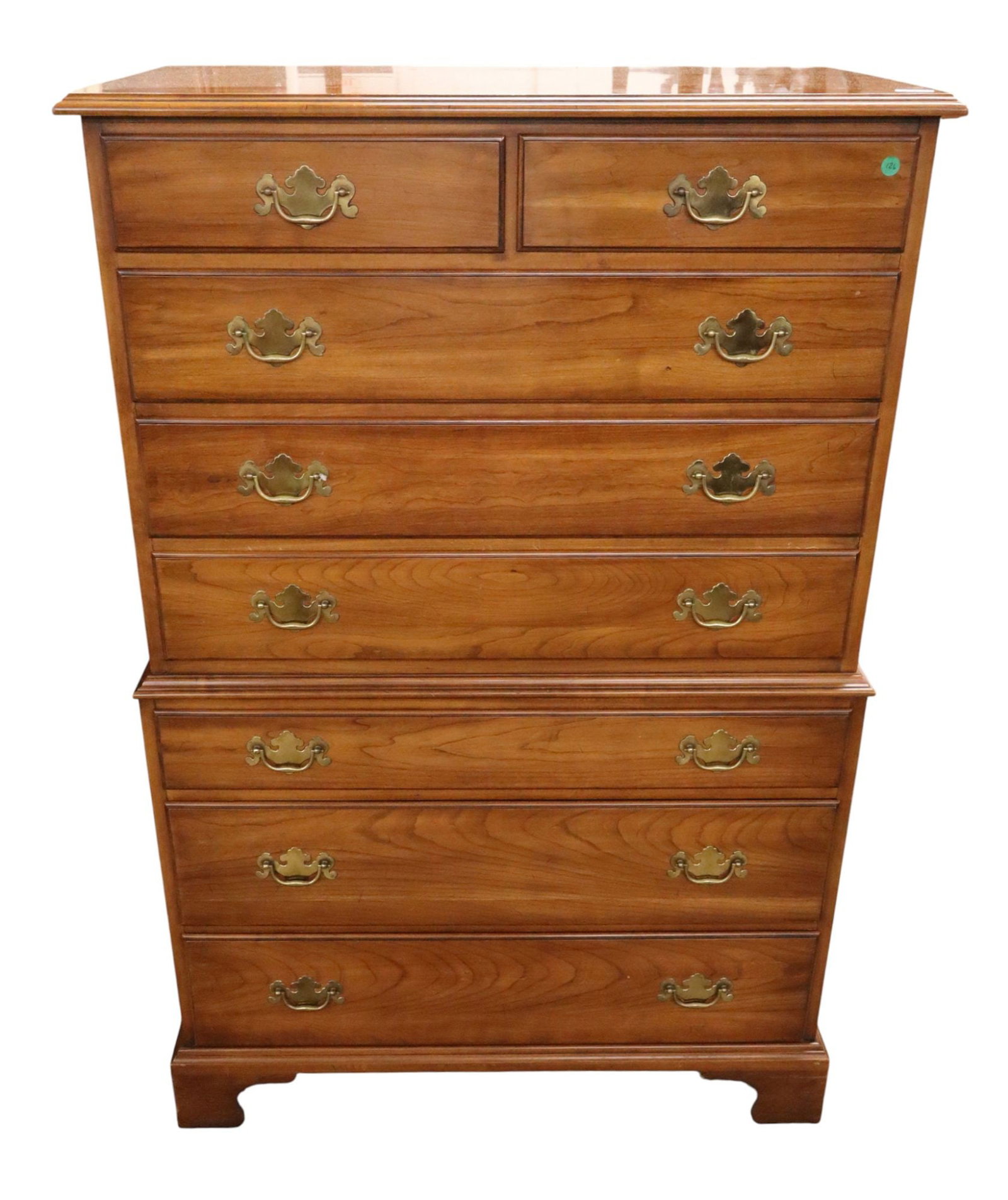 VA Galleries Henkel Harris high chest wild black cherry: Virginia Galleries Furniture by Henkel Harris 8 drawer solid cherry high chest, original finish, structurally sound and in good condition. 75.5"h x 36.5"w x 21"d
