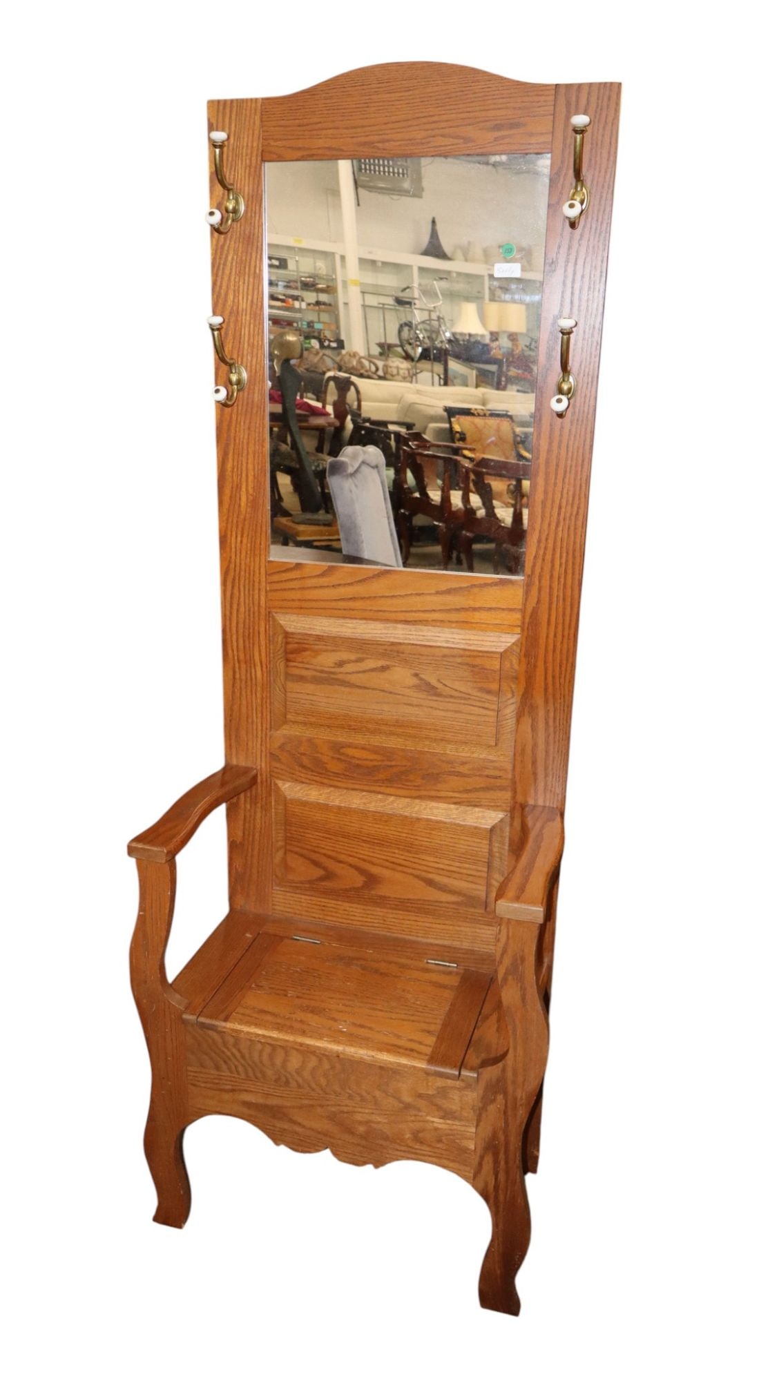 Vtg Seely oak hall rack with lift seat storage (1 of 7)