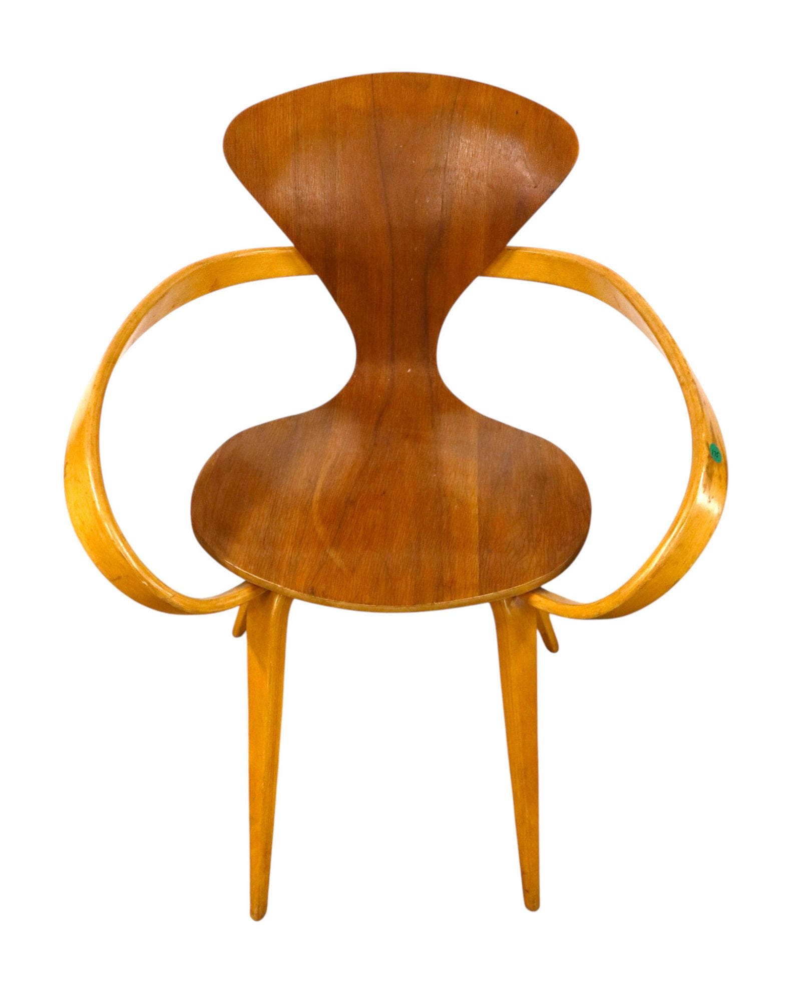 MCM laminated wal. Pretzel chair after Norman Cherner: Mid Century Modern laminated walnut seat and back Pretzel chair after Norman Cherner, original finish, structurally sound and in good condition for age. 31"h x 26"w x 22"d seat height 17.5"