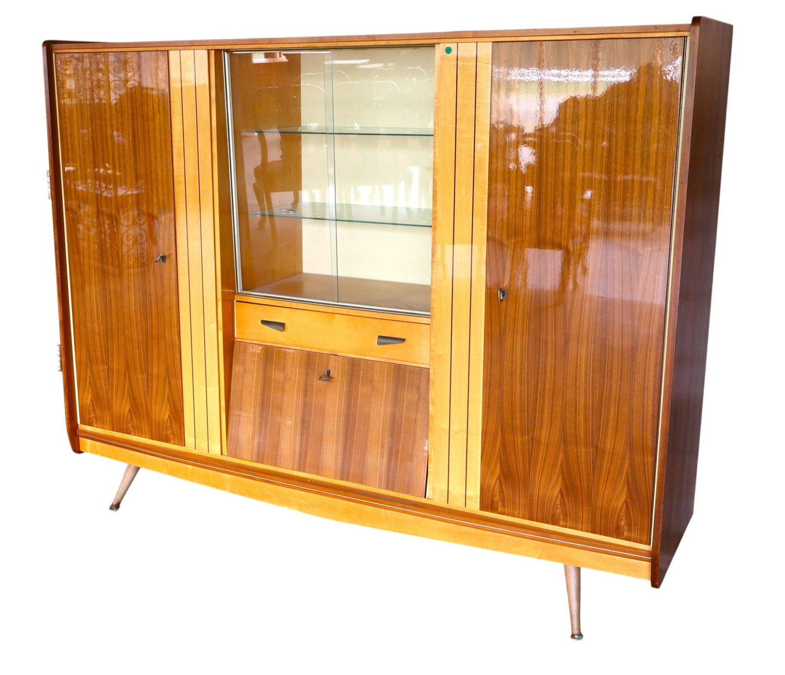 MCM German art deco slide glass door wall cabinet (1 of 7)