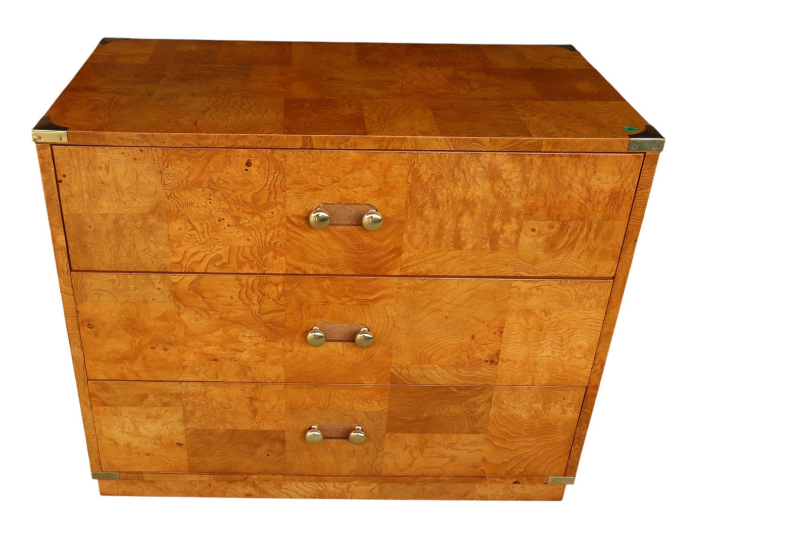 MidC Bernhardt campaign style burl walnut chest (1 of 7)