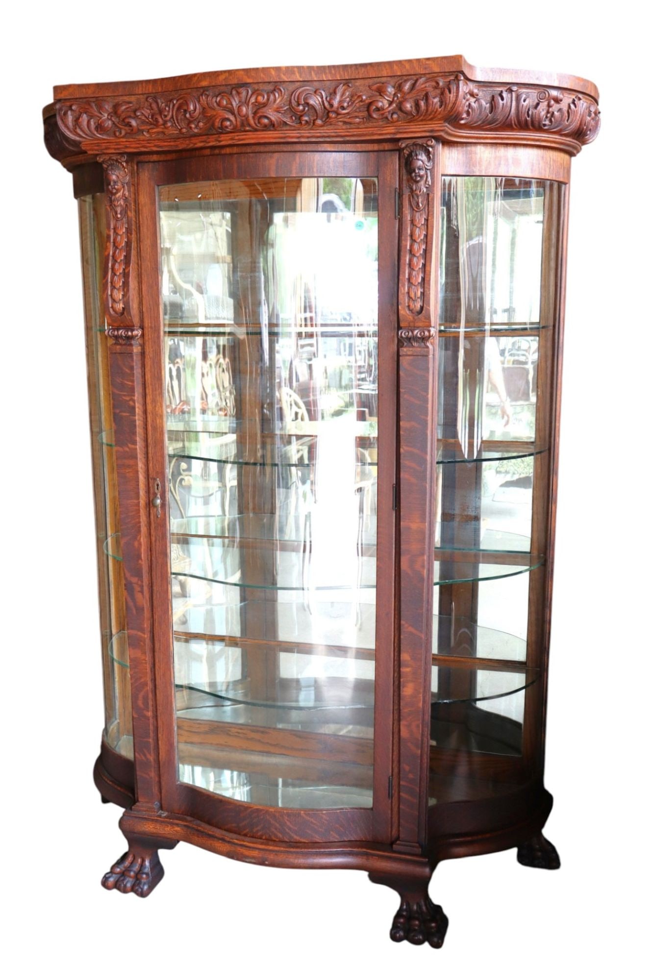 Antique quartersawn serpentine oak china cabinet (1 of 9)