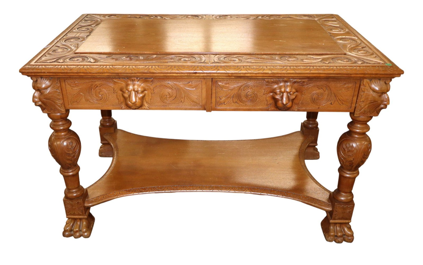Antique highly carved partners desk manner Horner (1 of 10)